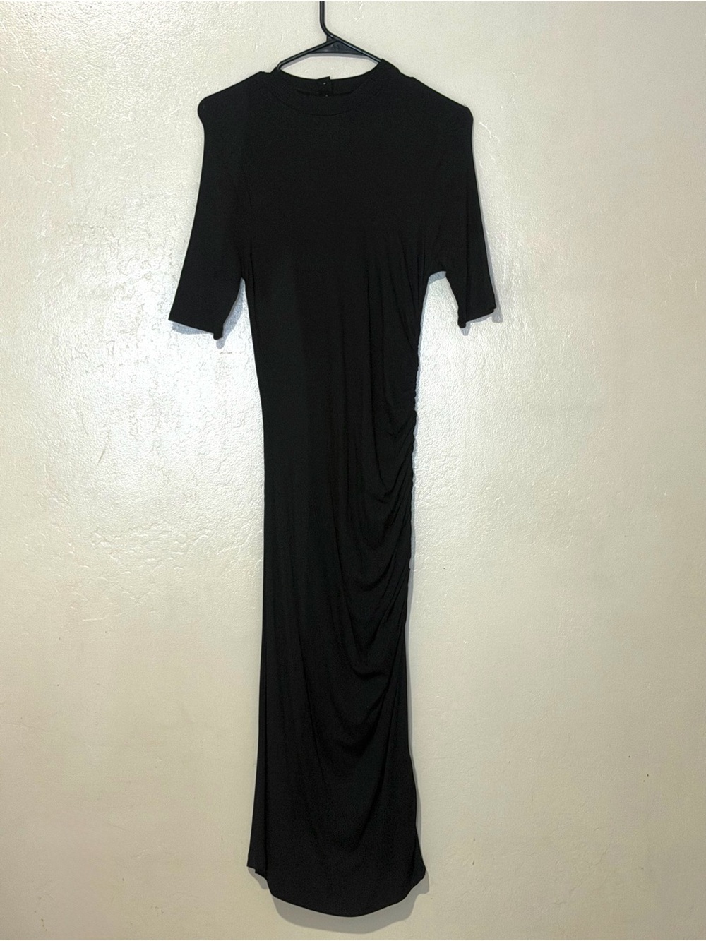 SHEIN Black Ruched Short-Sleeve Maxi Dress